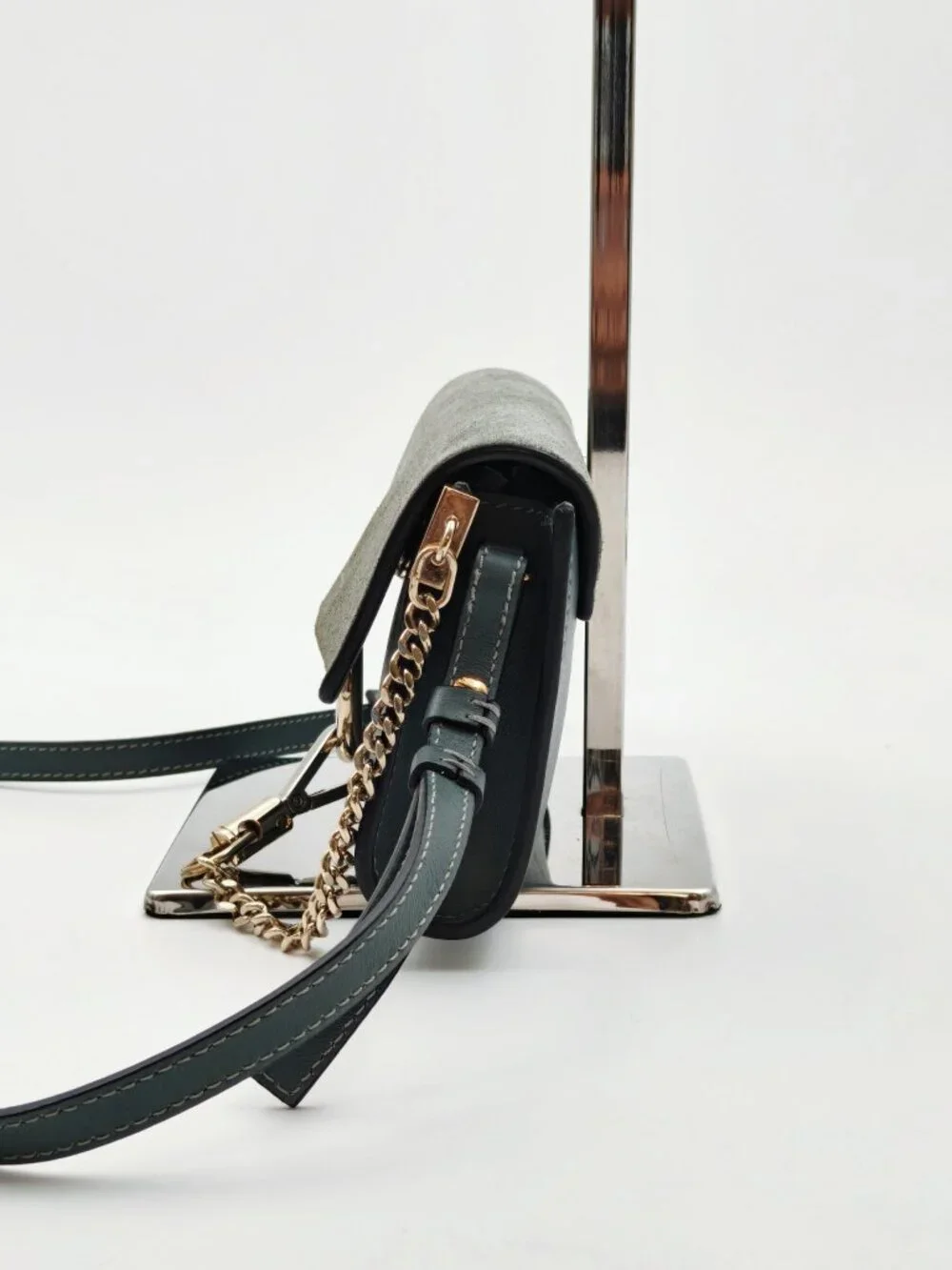 Chloé Faye Small Crossbody Bag Dark Green Suede Leather Gold Chain Authentic